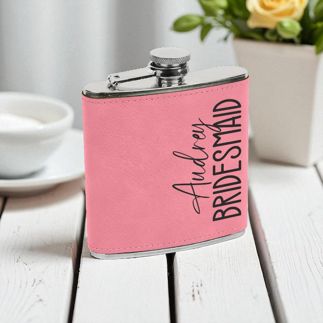 Custom Bridal Party Flask – Personalized Bridesmaid & Maid of Honor Gift, 6oz Leatherette