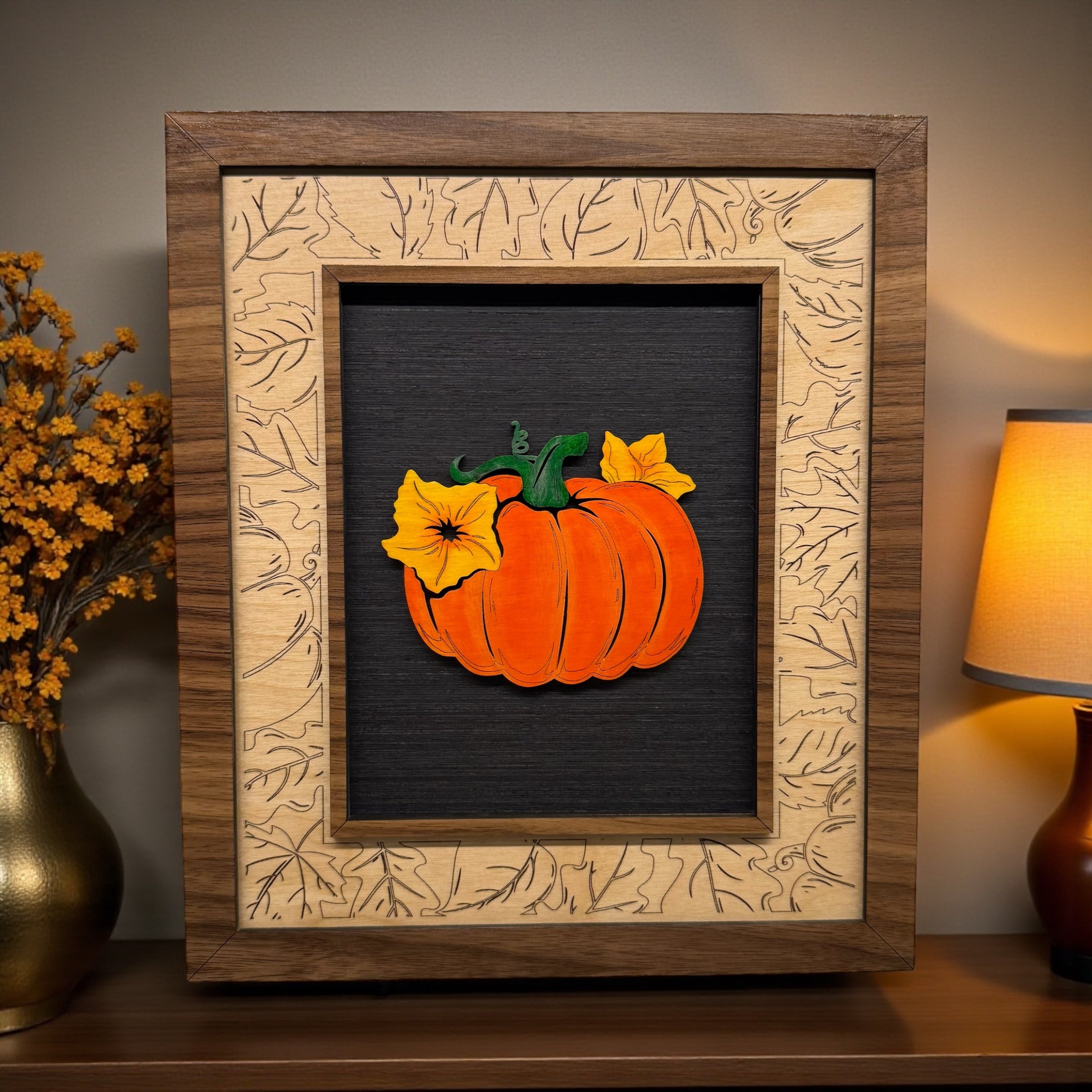 Hand-Painted Pumpkin Framed Wall Art – 8×10 Fall Décor
