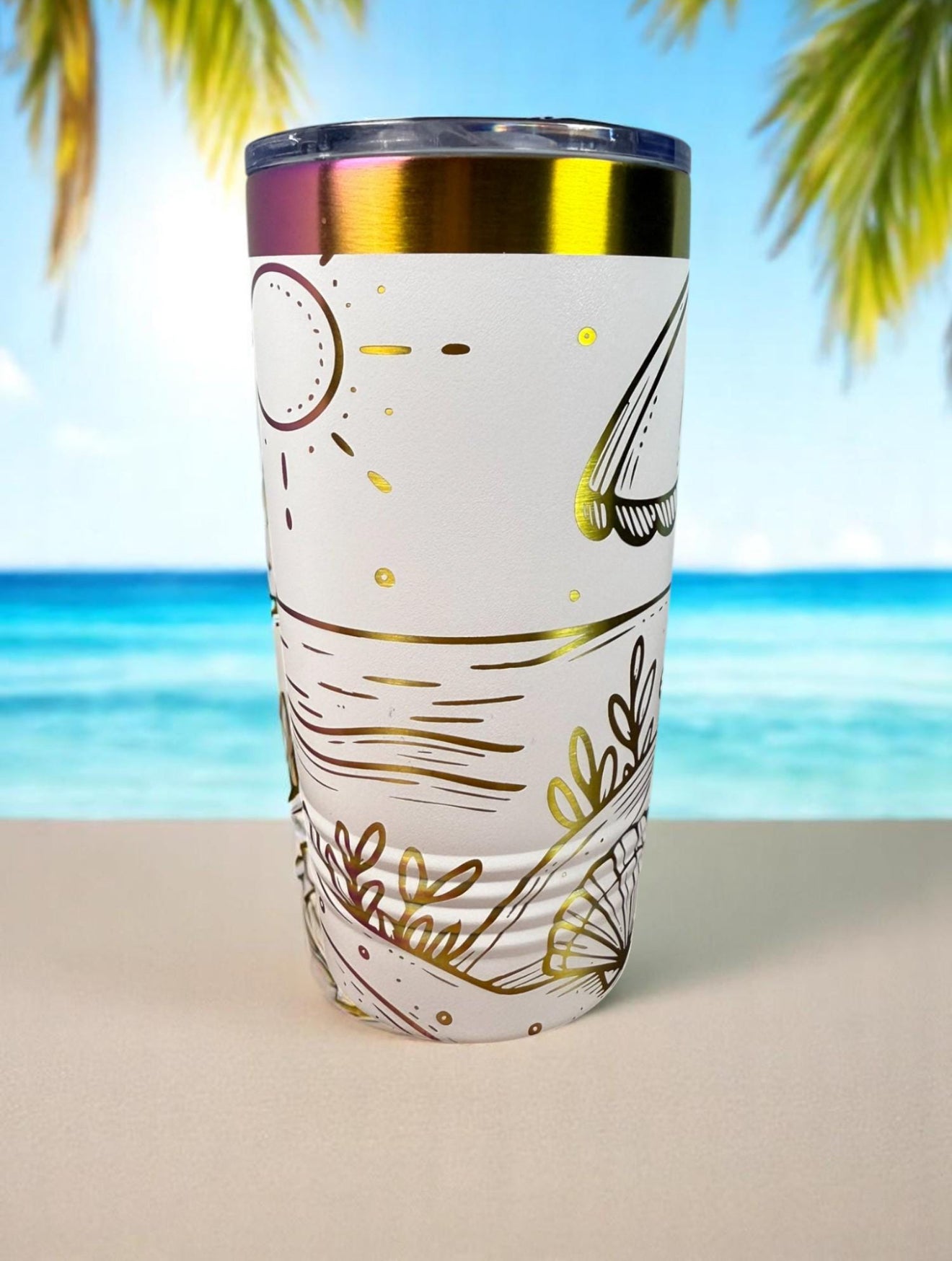 Beach Day Stainless Steel Tumbler with Prism ION-Plated Engraving - 20oz