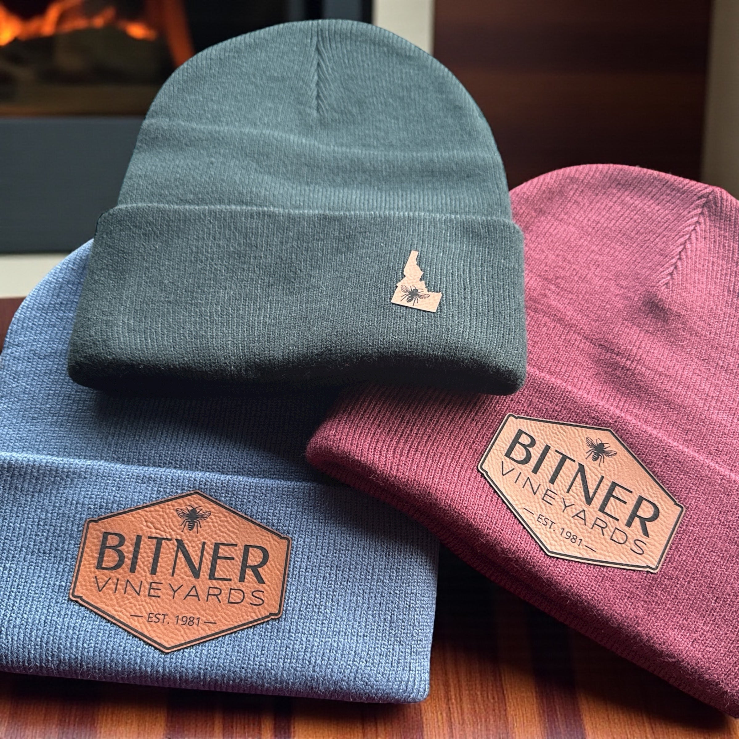 Custom Beanies with Engraved Leatherette Patch