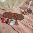 Jolly Sips Holiday Wine Charms with Wooden Holder
