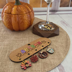 Hand-painted turkey leaf pumpkin mug and scarecrow wine charms
