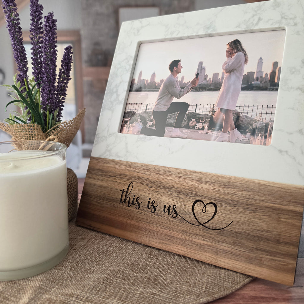 Personalized Marble & Acacia Wood Picture Frame | 5x7