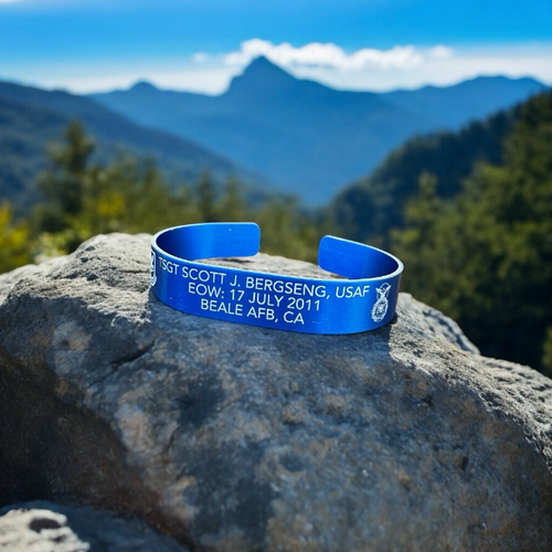 Custom engraved Custom Engraved Memorial Cuff Bracelet | Brushed Anodized Aluminum Custom Engravable Bracelet by Laser & Buil