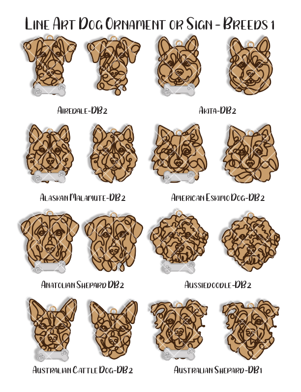 Personalized Dog Portrait - Wood Line Art Decor - 96 Breeds with Optional Name Bone or Winged Paw