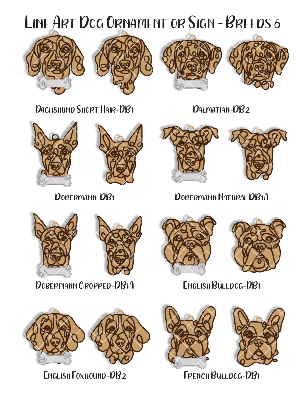 Personalized Dog Portrait - Wood Line Art Decor - 96 Breeds with Optional Name Bone or Winged Paw