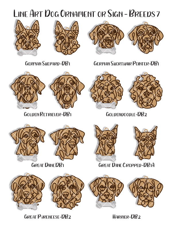 Personalized Dog Portrait - Wood Line Art Decor - 96 Breeds with Optional Name Bone or Winged Paw