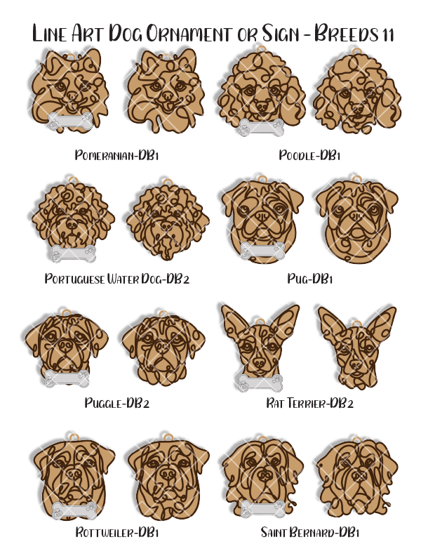 Personalized Dog Portrait - Wood Line Art Decor - 96 Breeds with Optional Name Bone or Winged Paw