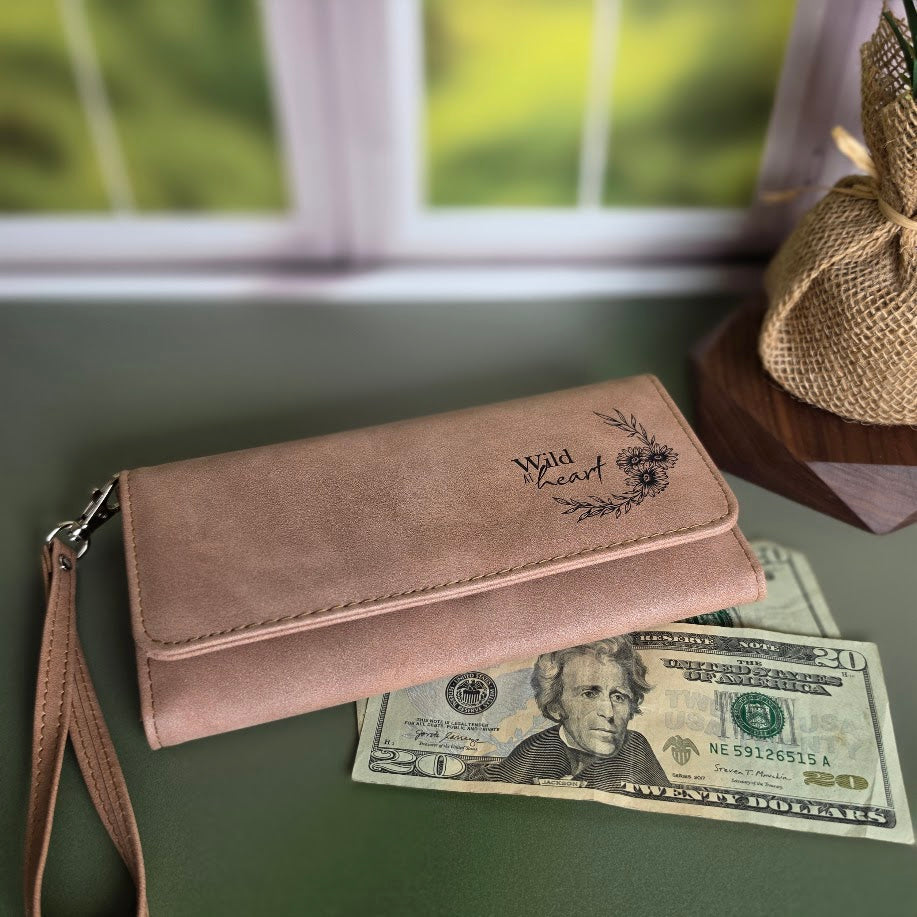 Personalized Wristlet Wallet | Custom Engraved Leatherette RFID Wallet
