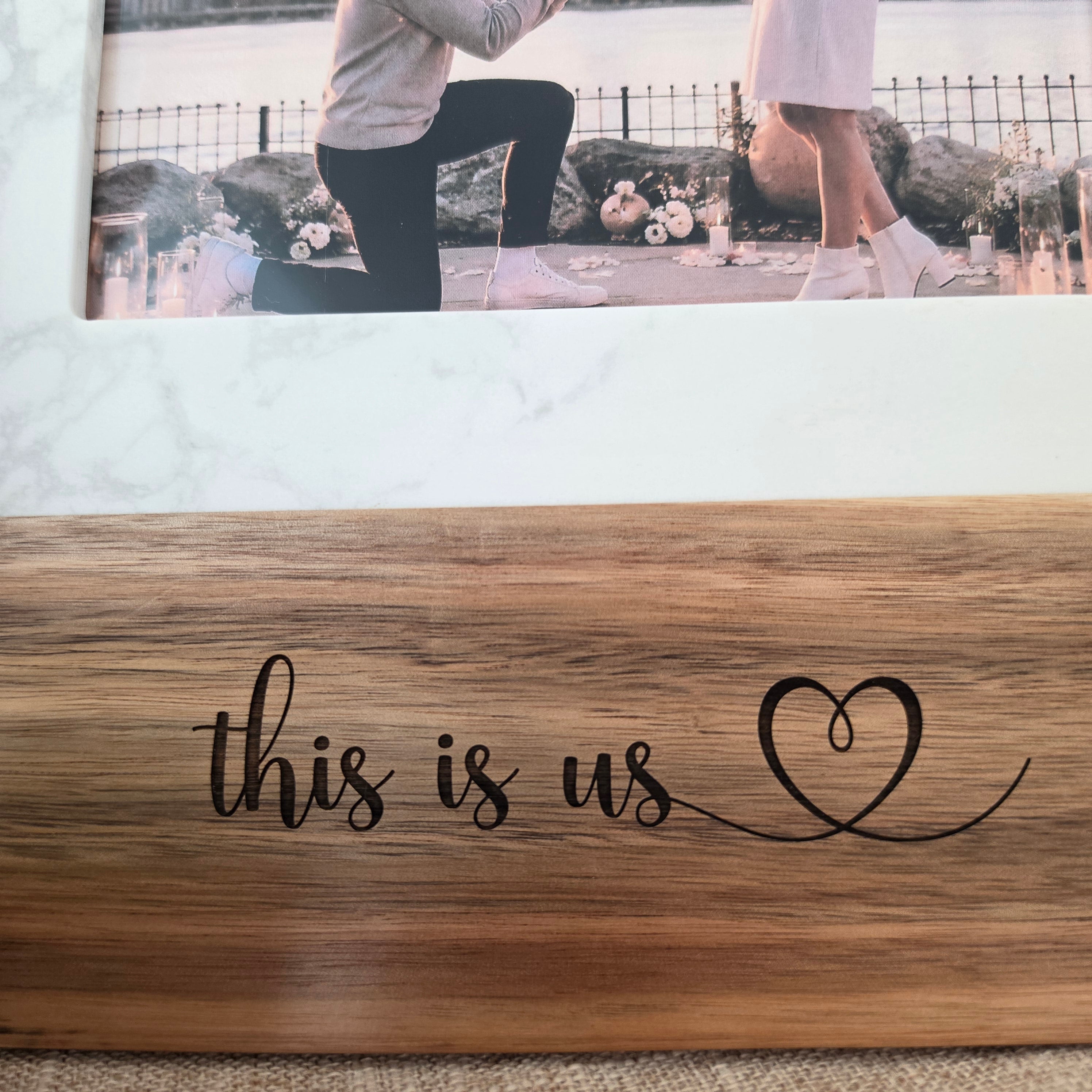 Personalized Marble & Acacia Wood Picture Frame | 5x7