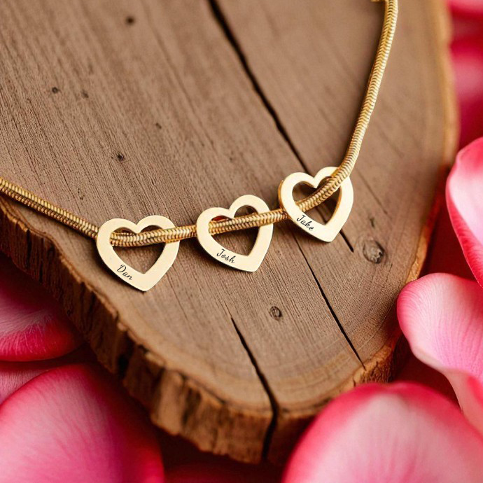 Custom Engraved 3-Heart Bracelet