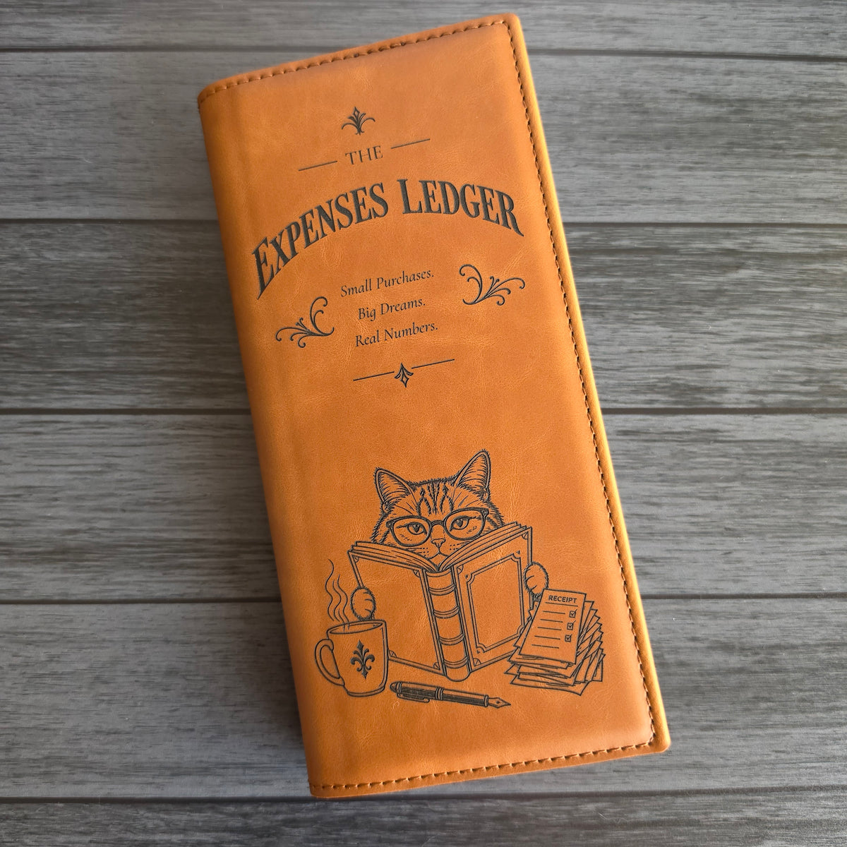 Personalized leatherette tally book with laser engraved company logo