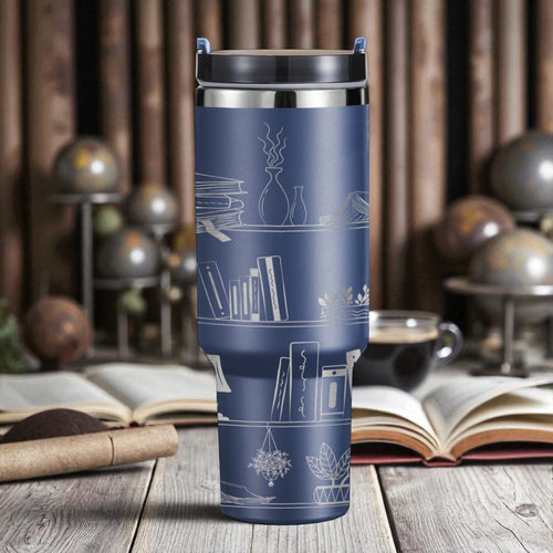 40oz Engraved Bookshelf Tumbler with Handle – Stainless Steel Insulated Cup