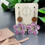 Daisy Statement Earrings | Floral Glitter Acrylic with Wooden Detail