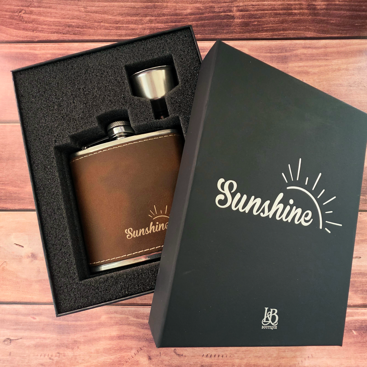 Personalized 6 oz leatherette flask with stainless steel cap