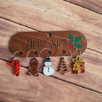 Jolly Sips Holiday Wine Charms with Wooden Holder