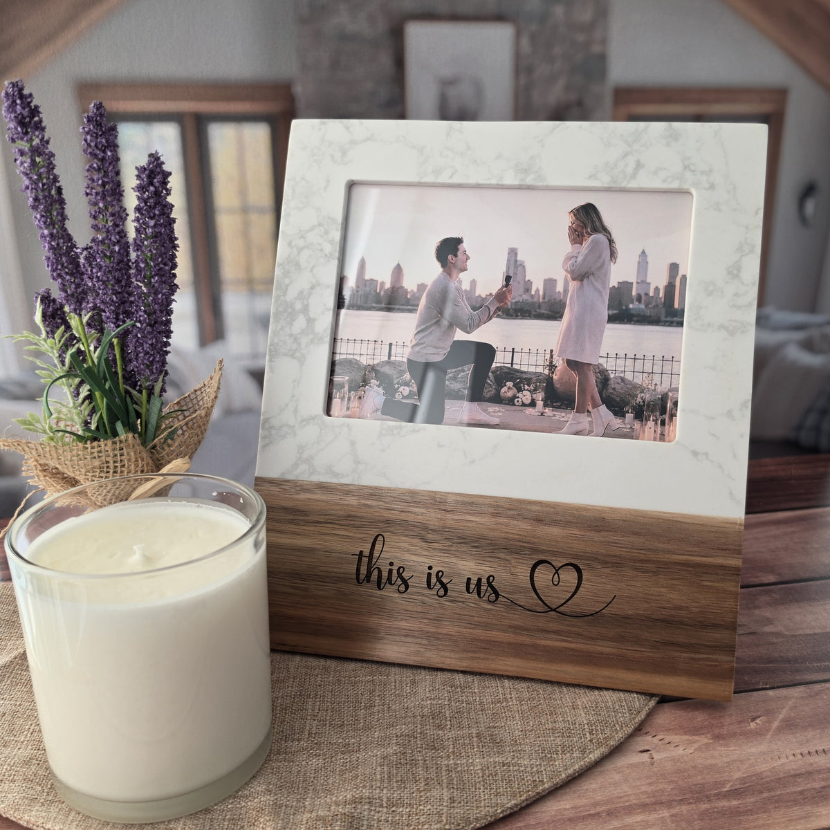 Personalized Marble & Acacia Wood Picture Frame | 5x7