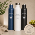 wine growler personalized with custom engraving in black denim and white