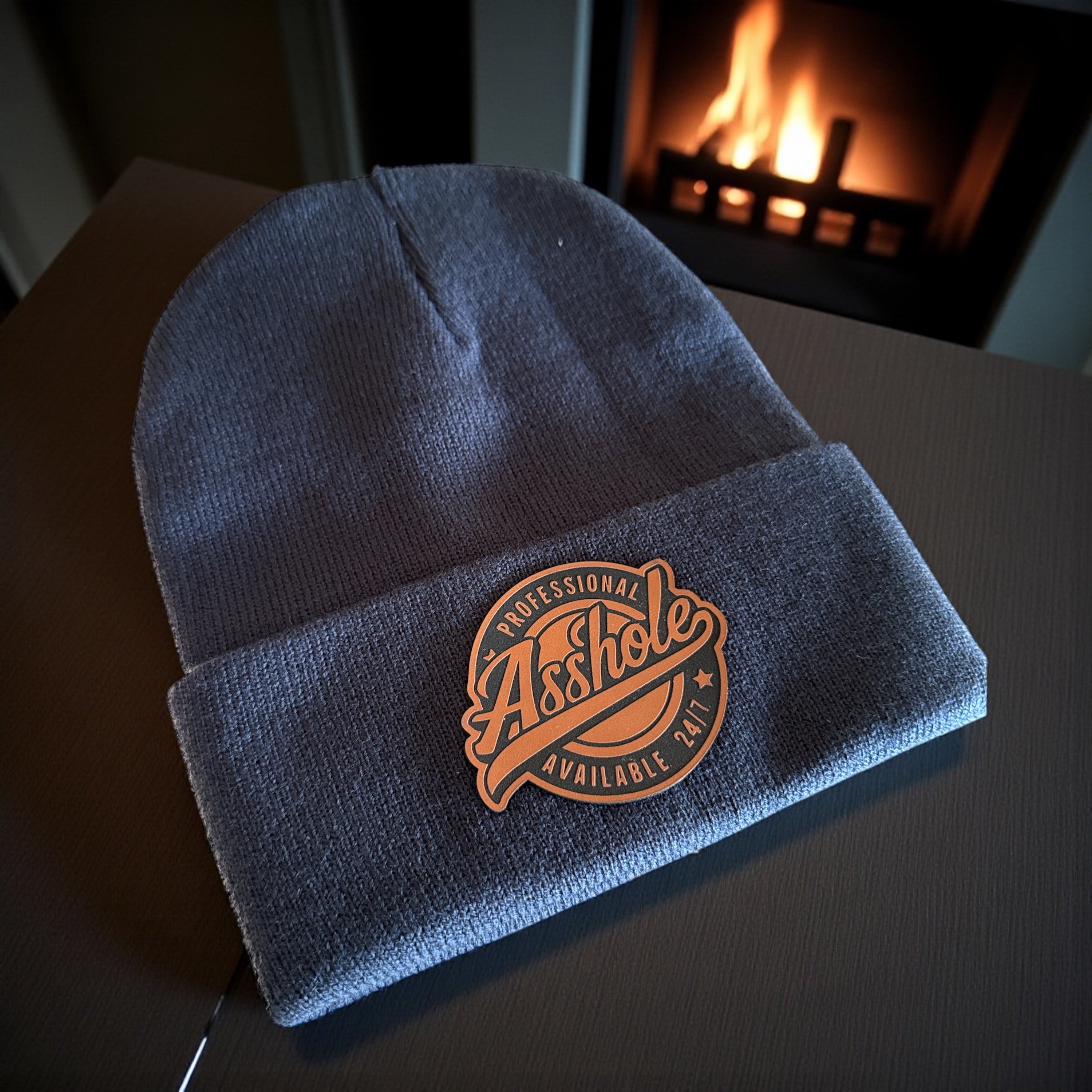 Beanies with Snarky Engraved Leatherette Patch