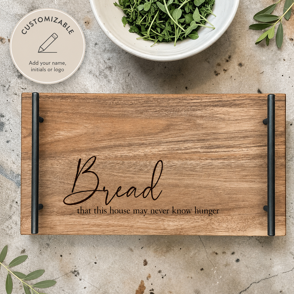 Personalized Acacia Wood Serving Board with Black Handles