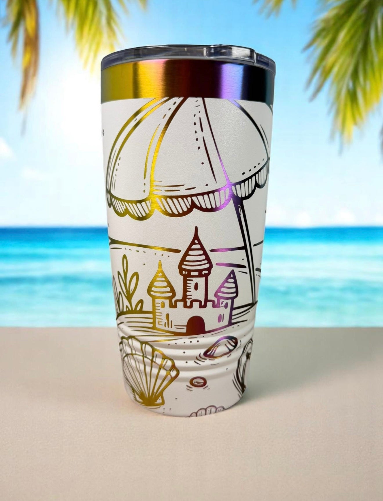 Beach Day Stainless Steel Tumbler with Prism ION-Plated Engraving - 20oz
