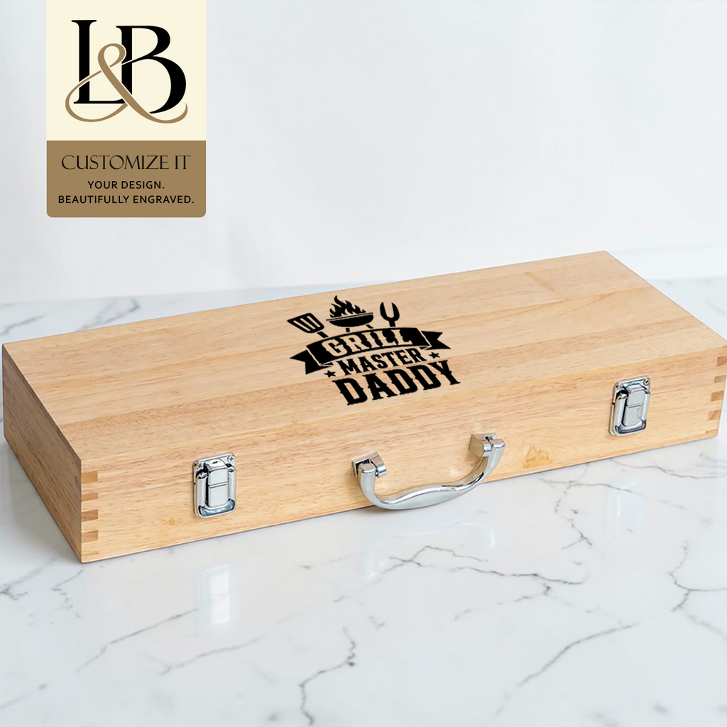 BBQ Tool Set | Personalized 11-Piece Grill Set in Wooden Case