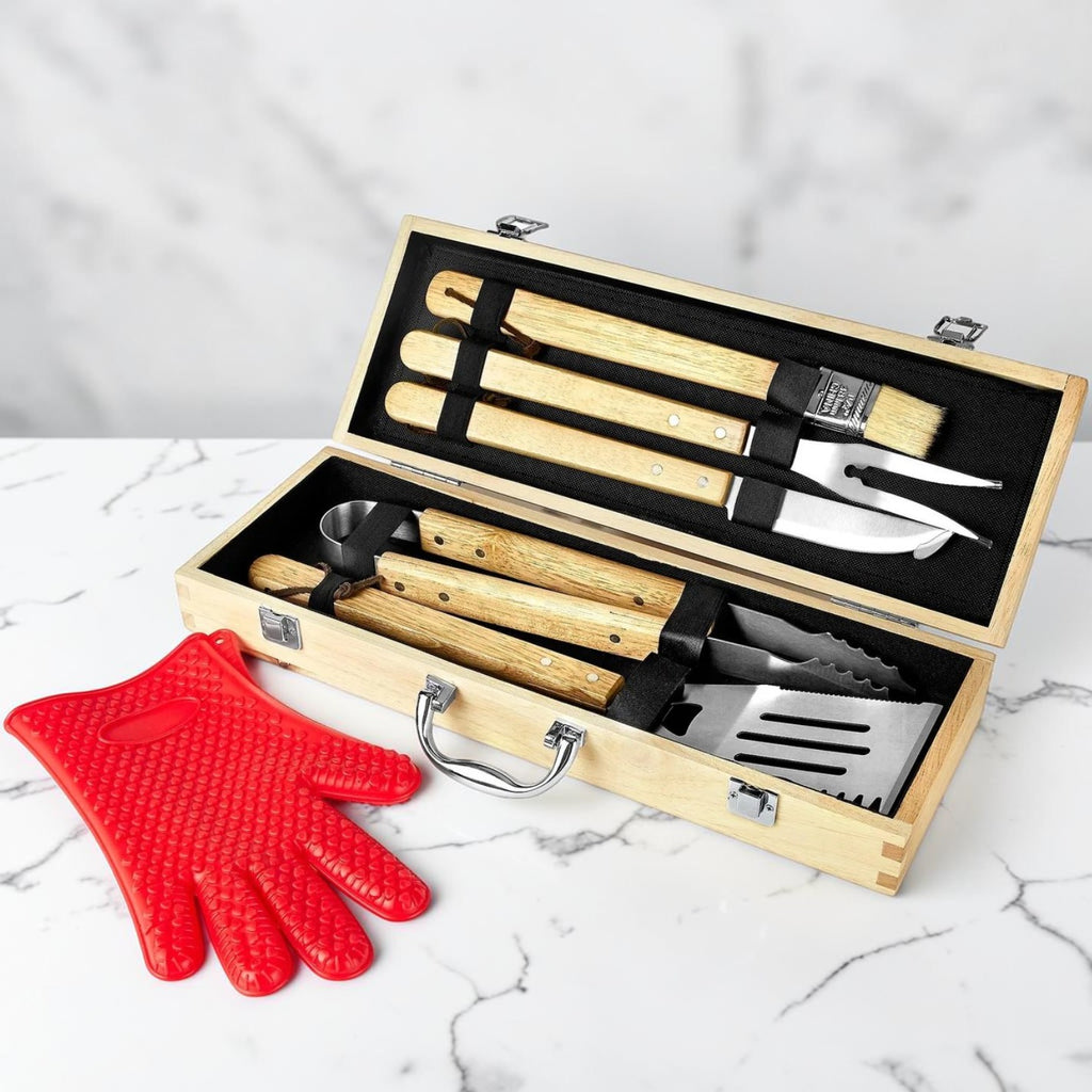 bbq tool set including spatula tongs fork knife and skewers