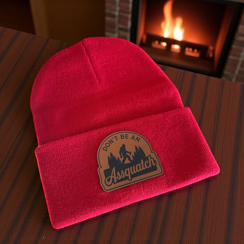 Beanies with Snarky Engraved Leatherette Patch