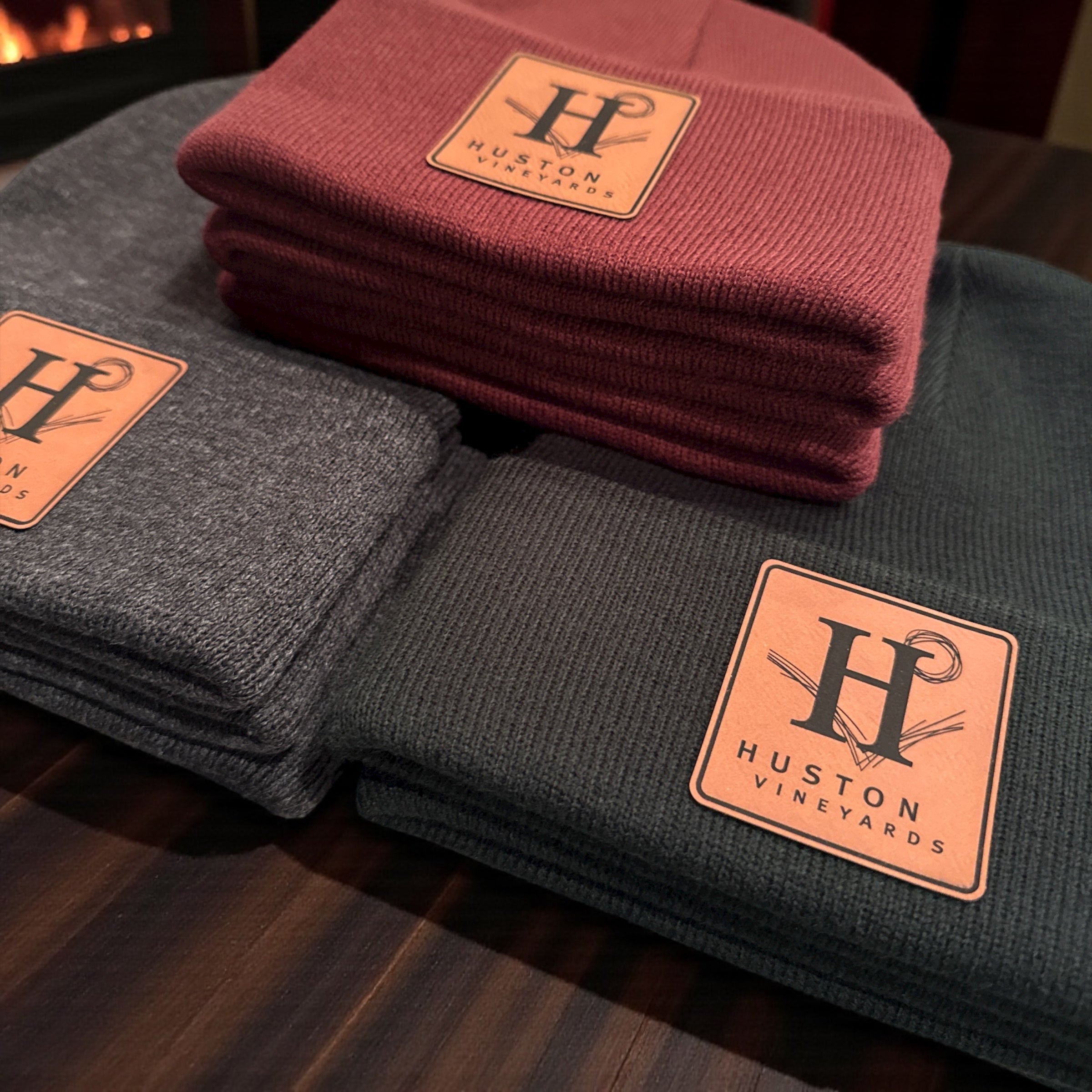Custom Beanies with Engraved Leatherette Patch