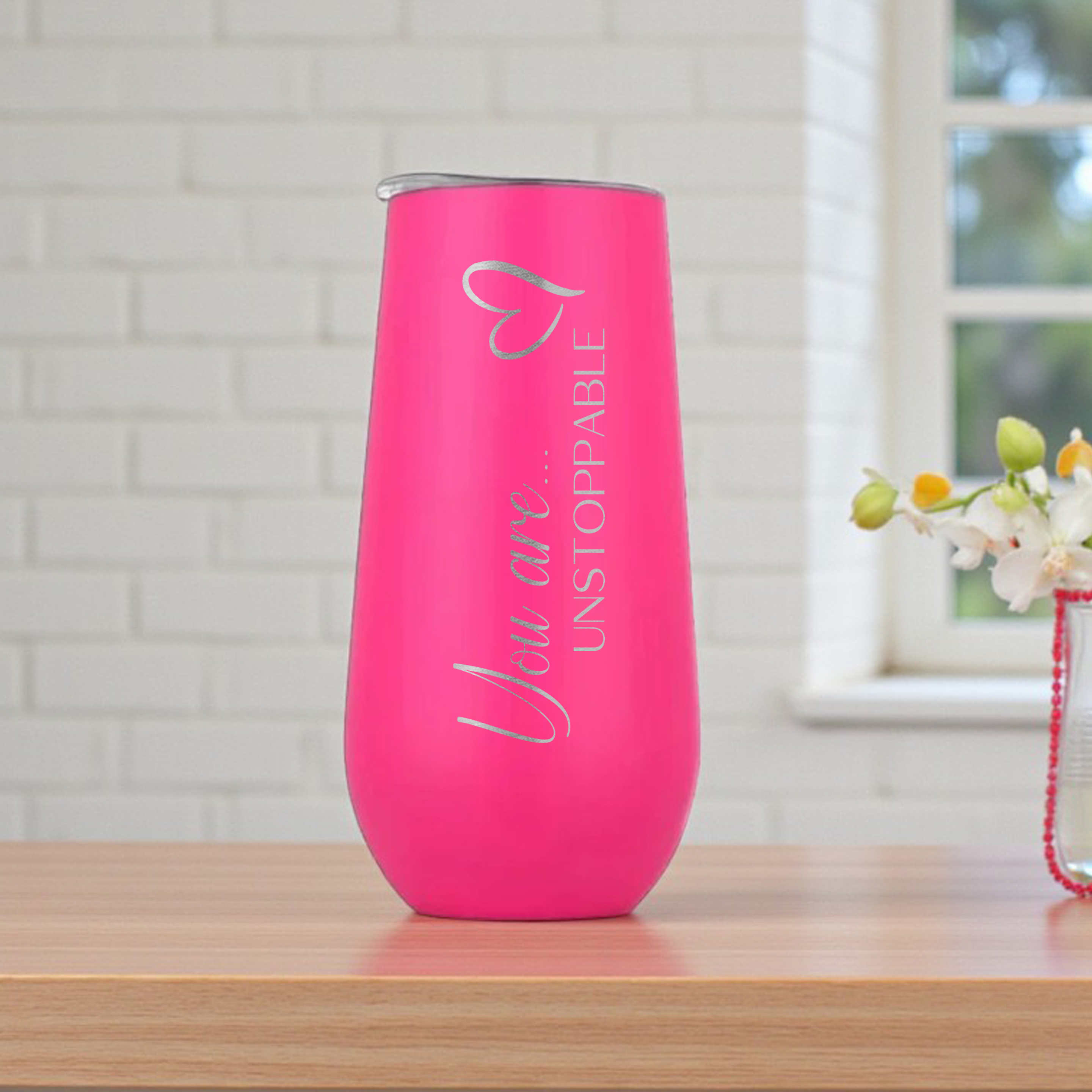 Personalized Affirmation Insulated Champagne Flutes with Floral Design