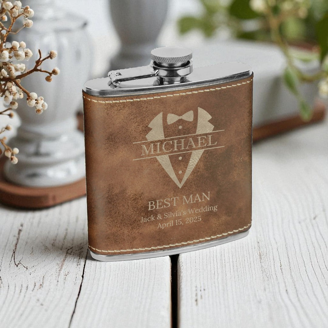 Custom Bridal Party Flask – Personalized Bridesmaid & Maid of Honor Gift, 6oz Leatherette