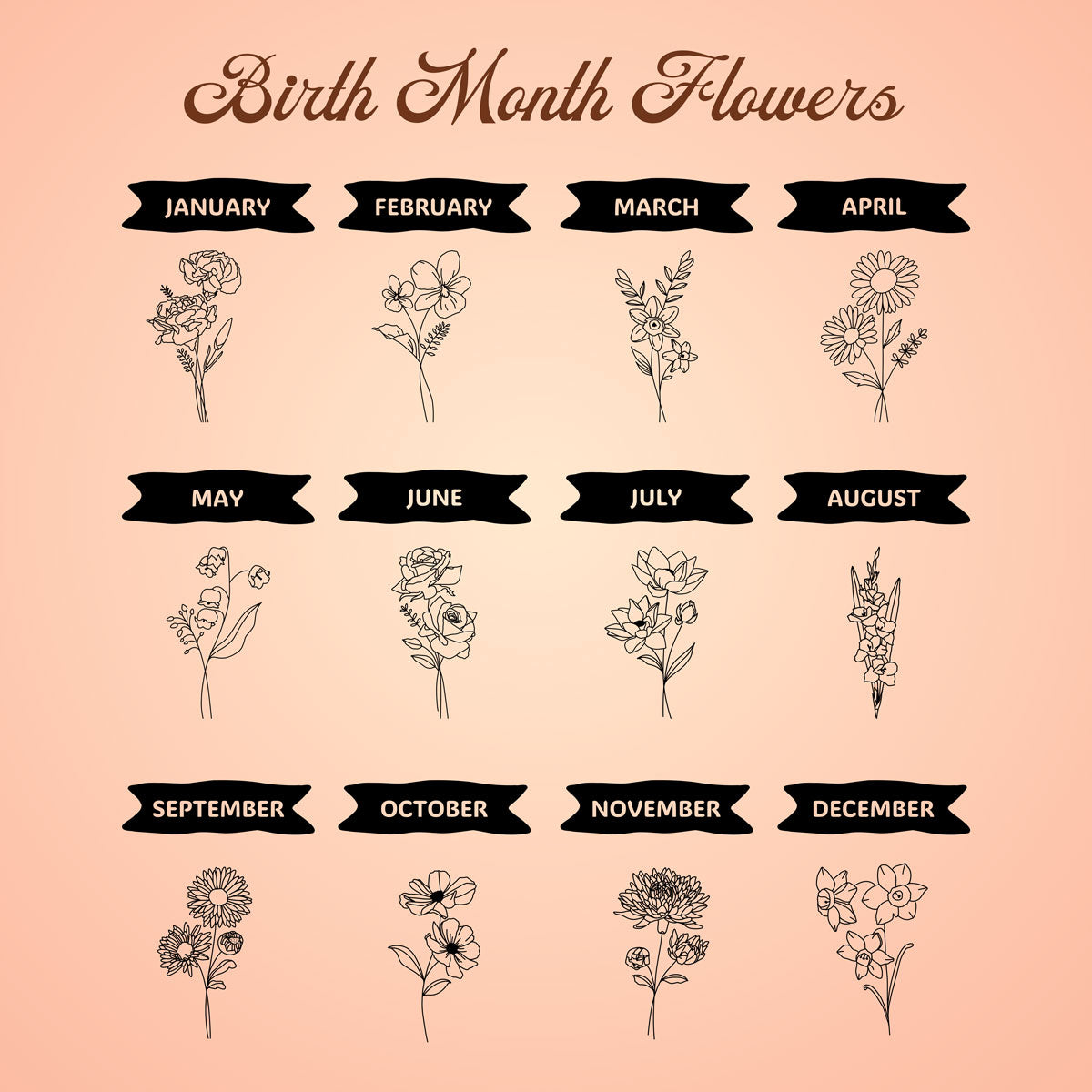 Engraved Birth Month Flower Compact Mirror