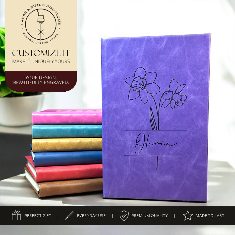 Personalized Journal | Birth Flower Leatherette Journal