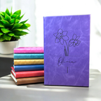 Personalized Birth Flower Journal – Custom Name Leatherette Notebook
