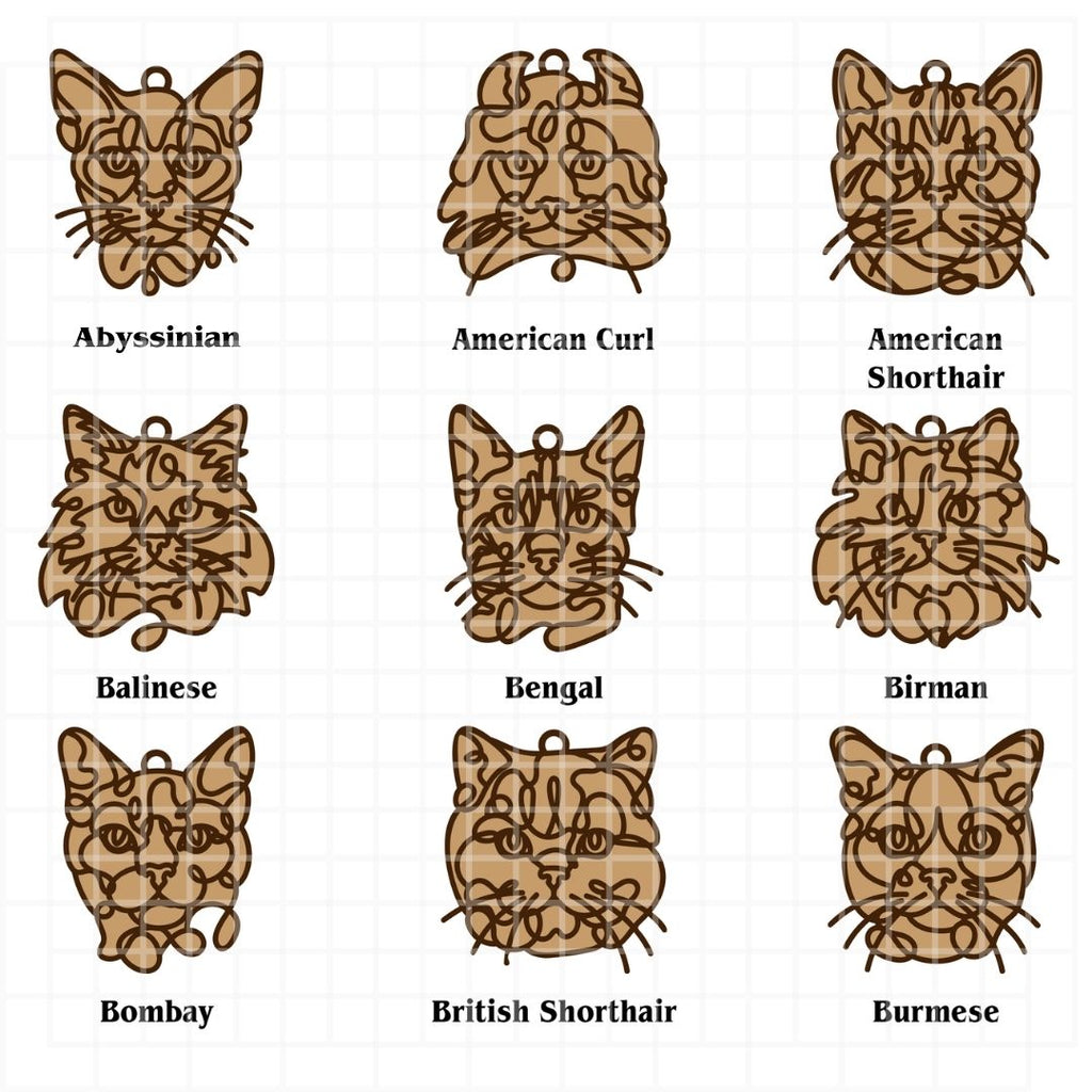 Personalized Cat Portrait - Wood Line Art Decor - 46 Breeds with Optional Name Fish or Winged Paw