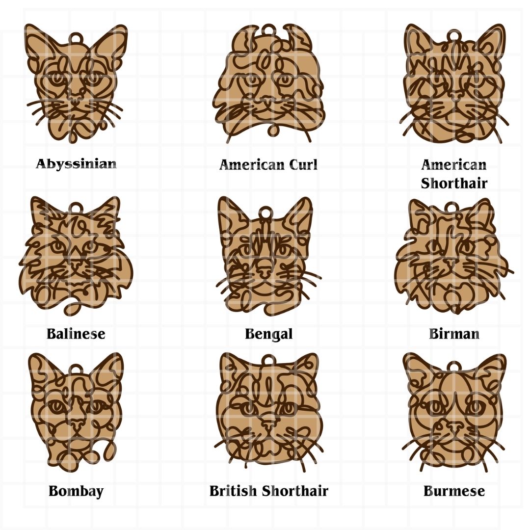 Personalized Cat Portrait - Wood Line Art Decor - 46 Breeds with Optional Name Fish or Winged Paw