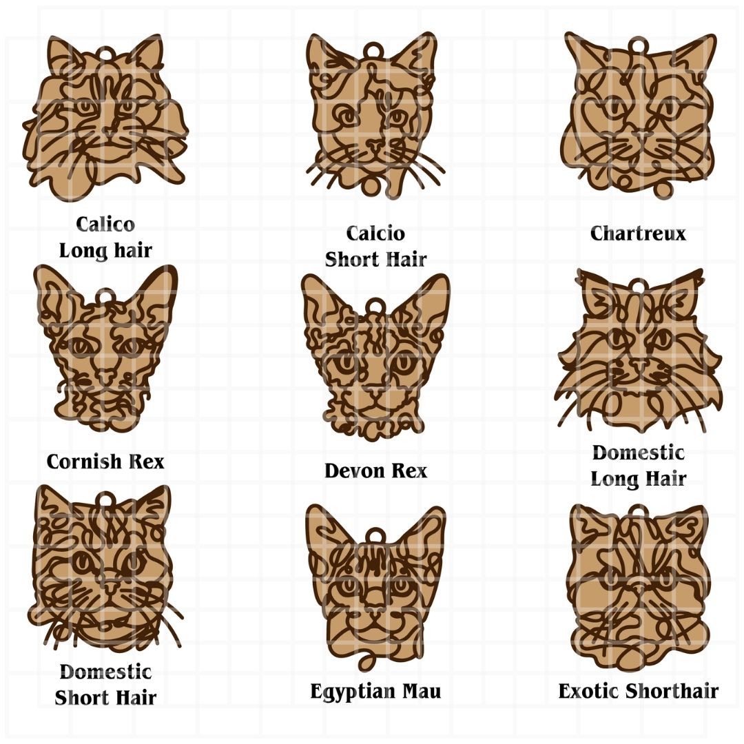 Personalized Cat Portrait - Wood Line Art Decor - 46 Breeds with Optional Name Fish or Winged Paw