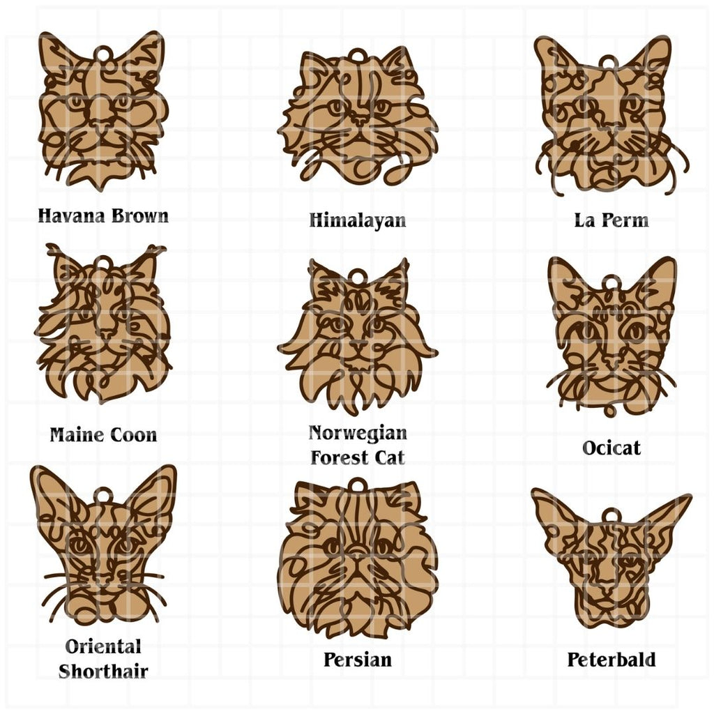 Personalized Cat Portrait - Wood Line Art Decor - 46 Breeds with Optional Name Fish or Winged Paw