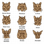 Personalized Cat Portrait - Wood Line Art Decor - 46 Breeds with Optional Name Fish or Winged Paw