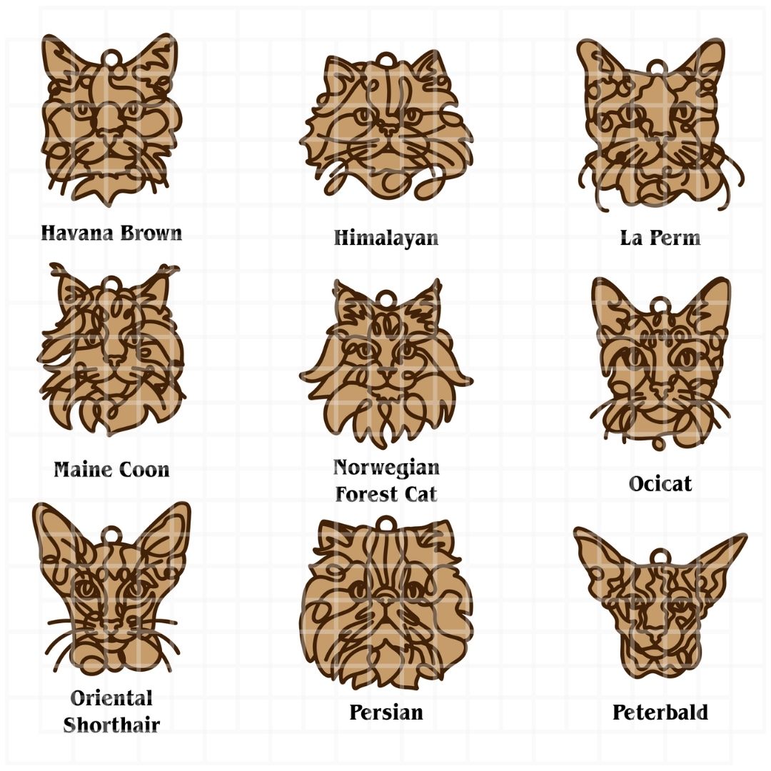 Personalized Cat Portrait - Wood Line Art Decor - 46 Breeds with Optional Name Fish or Winged Paw