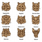 Personalized Cat Portrait - Wood Line Art Decor - 46 Breeds with Optional Name Fish or Winged Paw