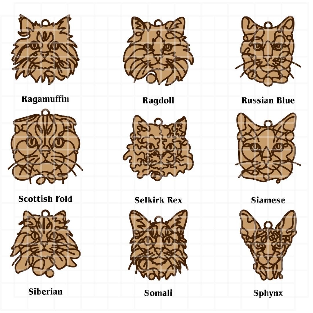 Personalized Cat Portrait - Wood Line Art Decor - 46 Breeds with Optional Name Fish or Winged Paw