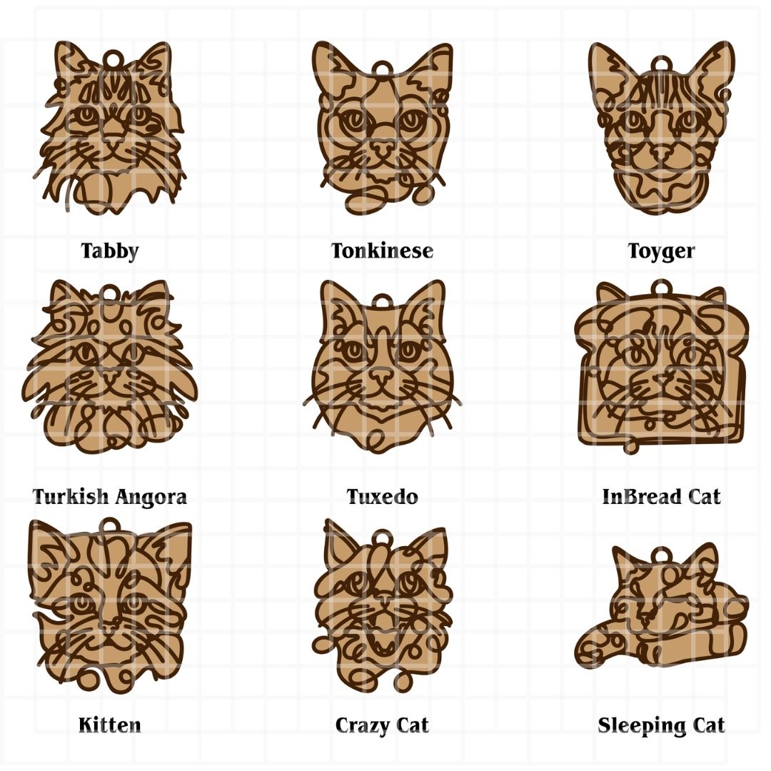 Personalized Cat Portrait - Wood Line Art Decor - 46 Breeds with Optional Name Fish or Winged Paw