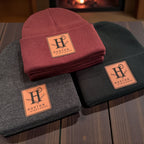 Custom Beanies with Engraved Leatherette Patch