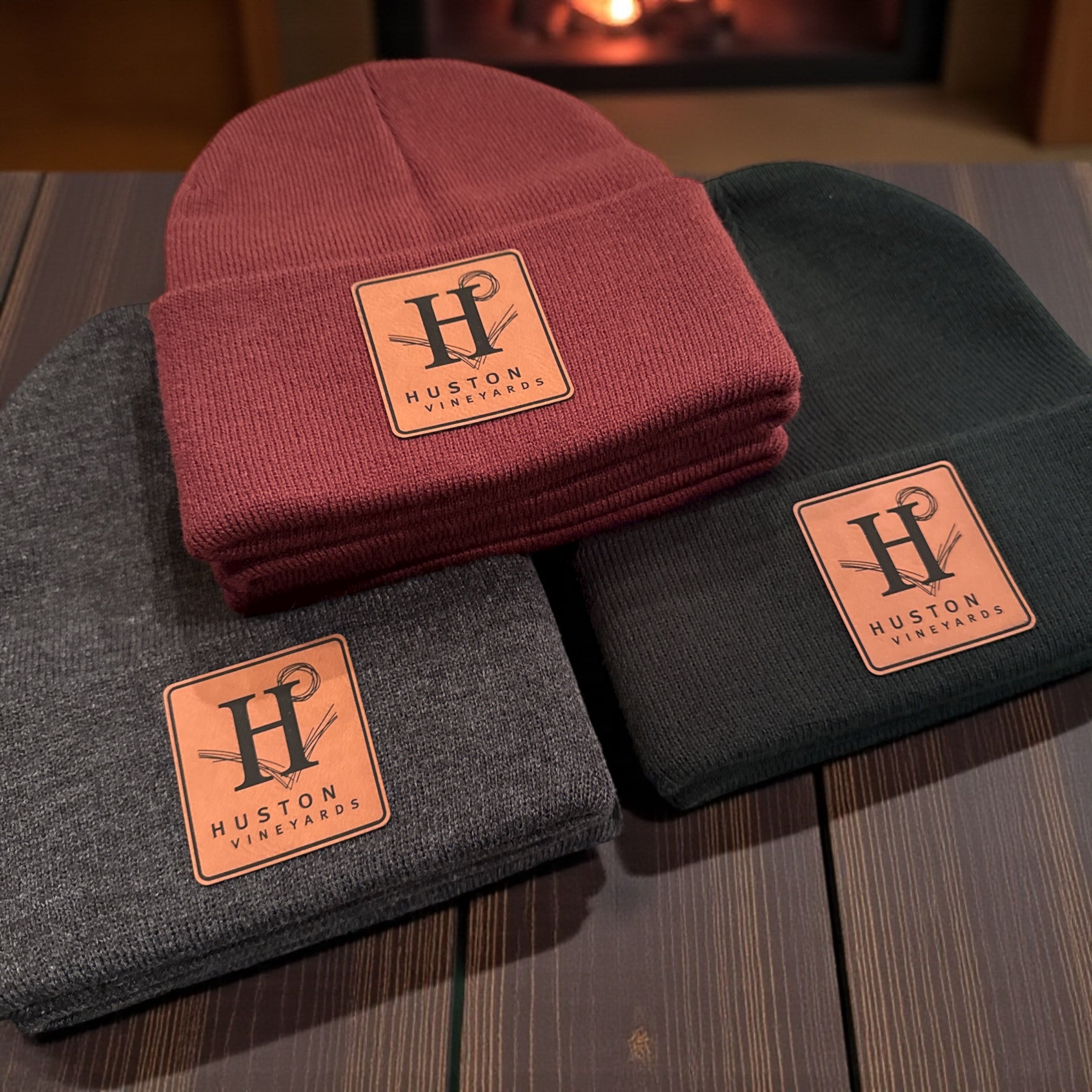 Custom Beanies with Engraved Leatherette Patch
