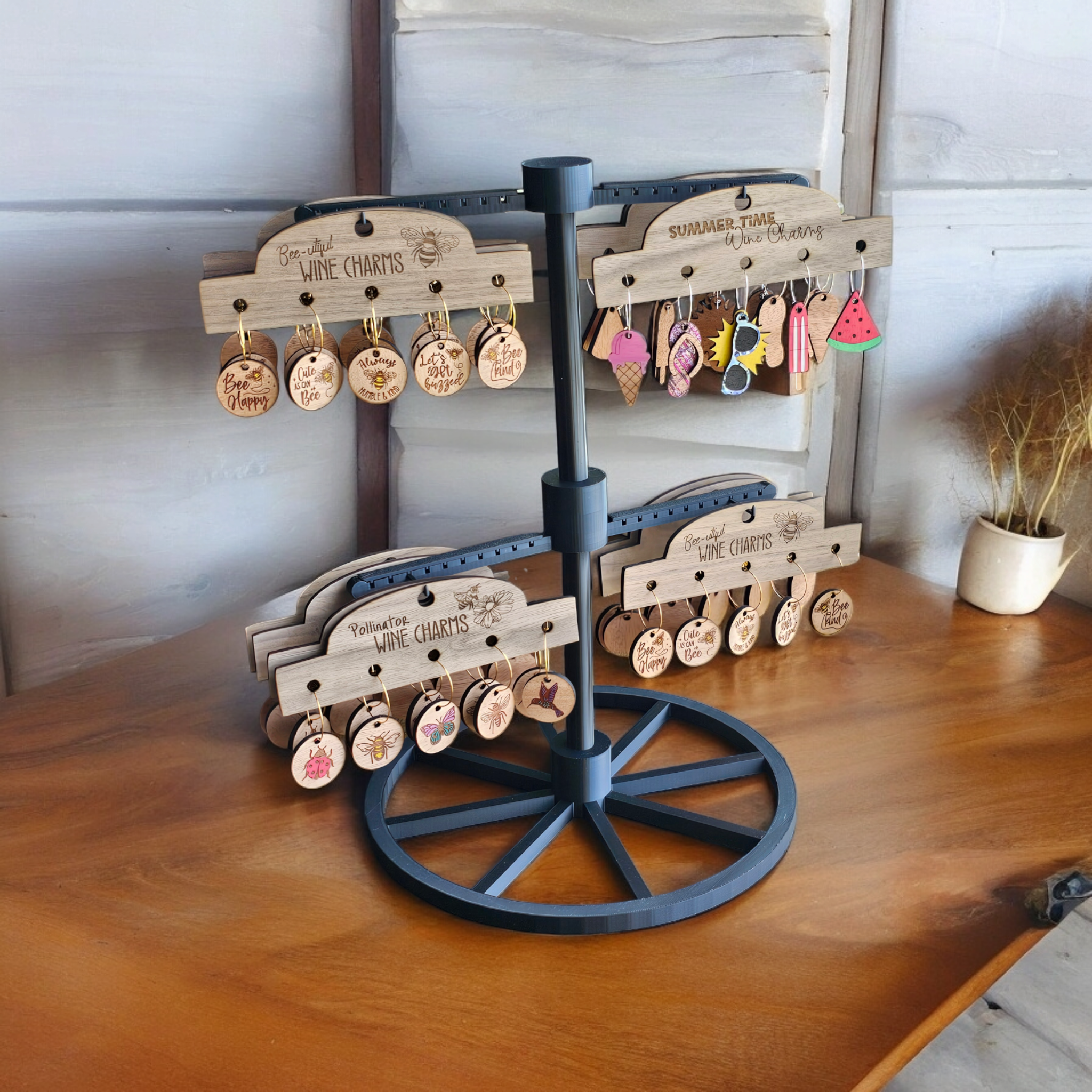Bee-utiful Wooden Wine Charm Set