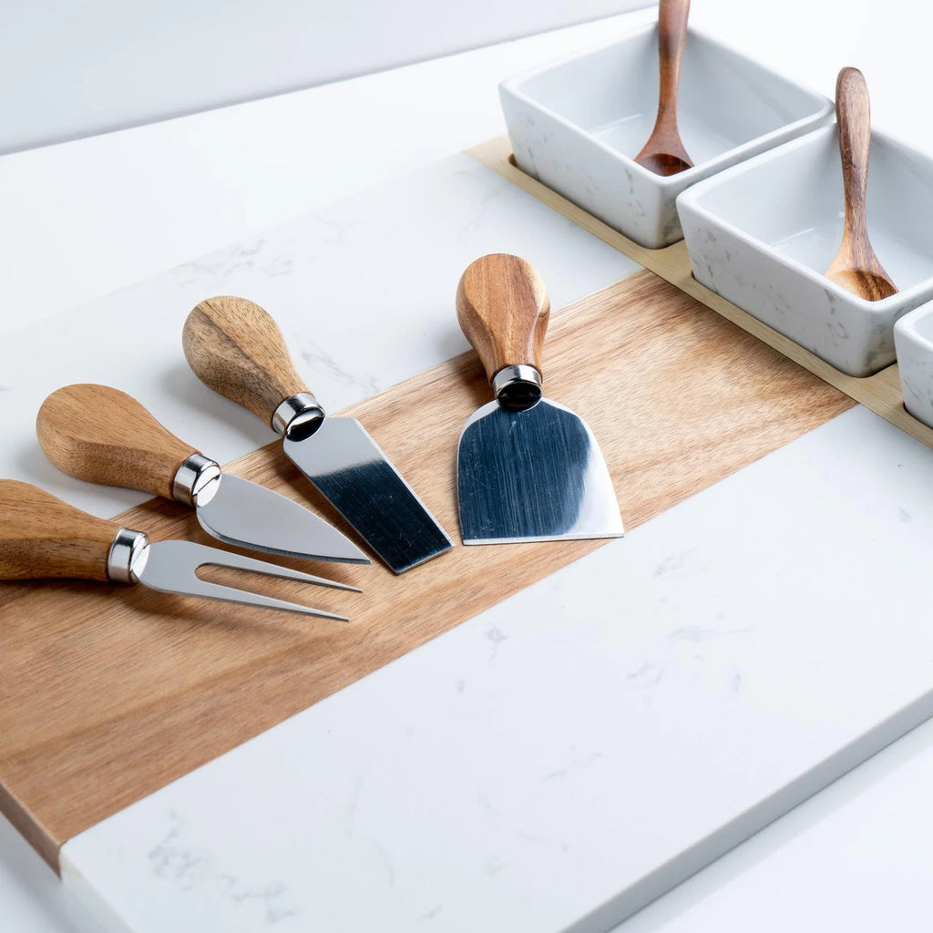 Personalized Charcuterie Board Set | Marble & Acacia