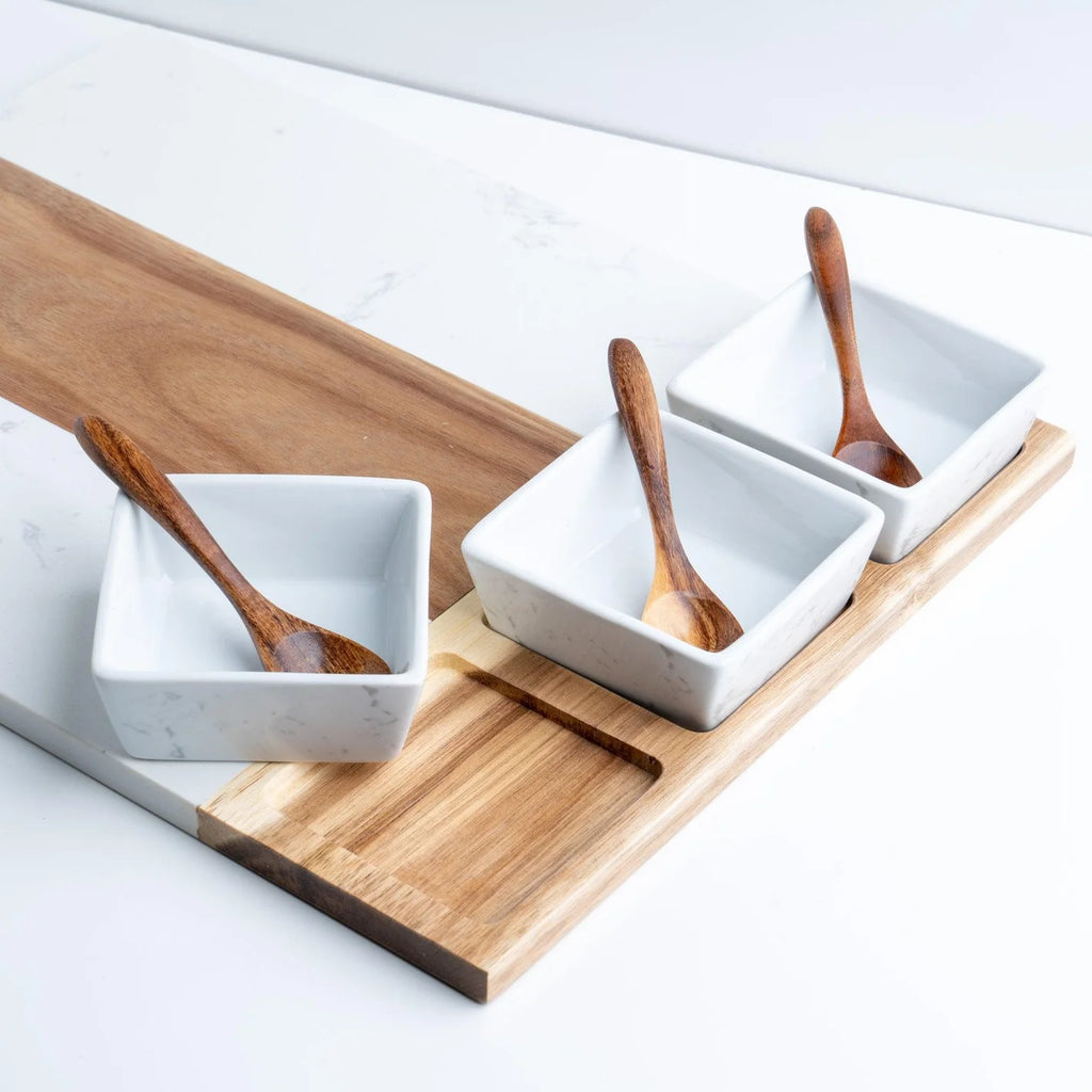 Personalized Charcuterie Board Set | Marble & Acacia