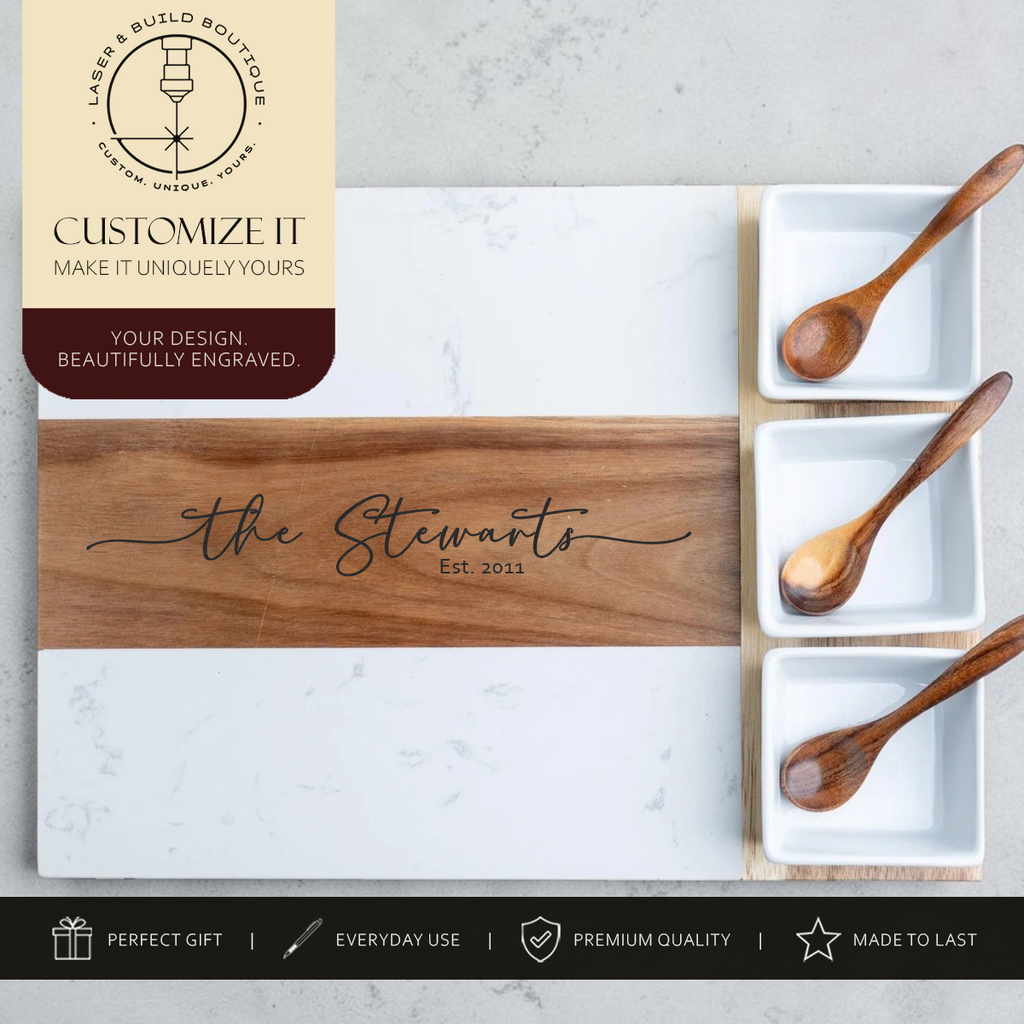 Personalized Charcuterie Board Set | Marble & Acacia