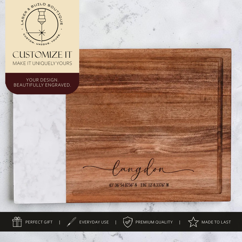 Personalized Charcuterie Board | Marble & Acacia Wood